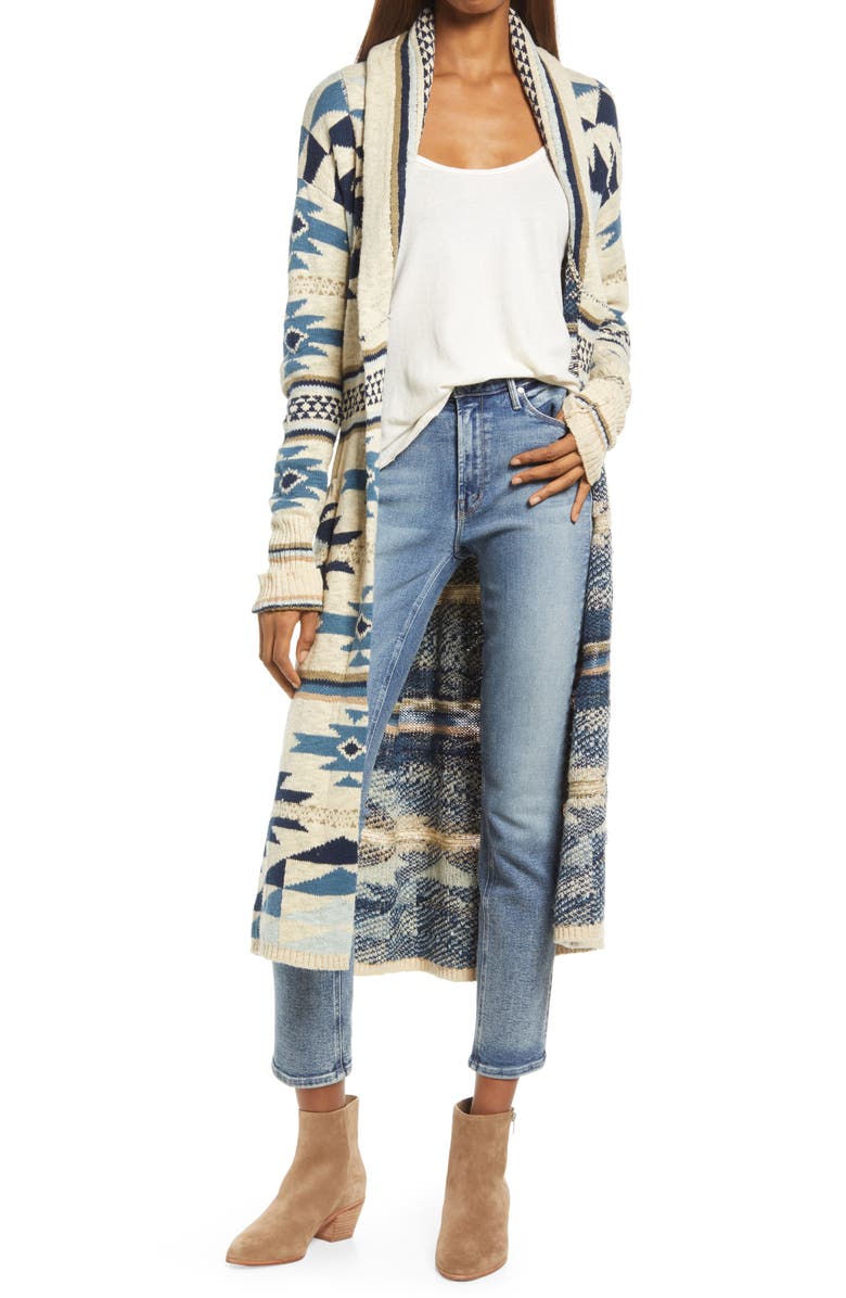 Faherty Paloma Geometric Organic Cotton Longline Duster Cardigan, Alternate, color,