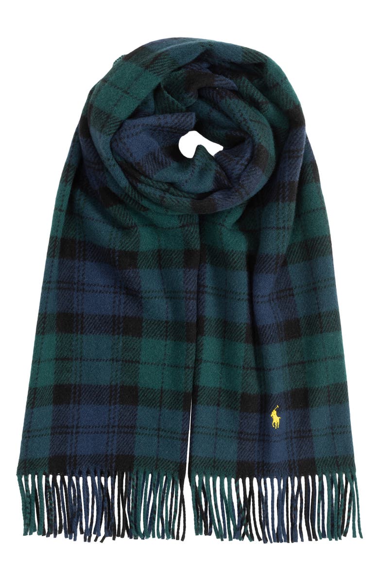 Polo Ralph Lauren Plaid Wool Scarf, Main, color, Blackwatch