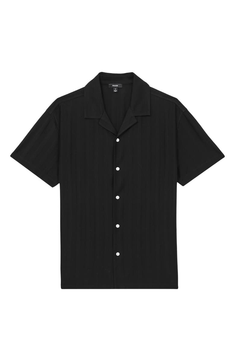 Reiss Sampson Textured Stripe Camp Shirt, Alternate, color, Black