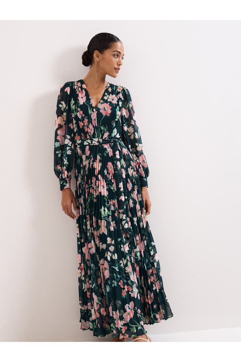 Rosa V-Neck Floral Maxi Dress, Alternate, color, Teal