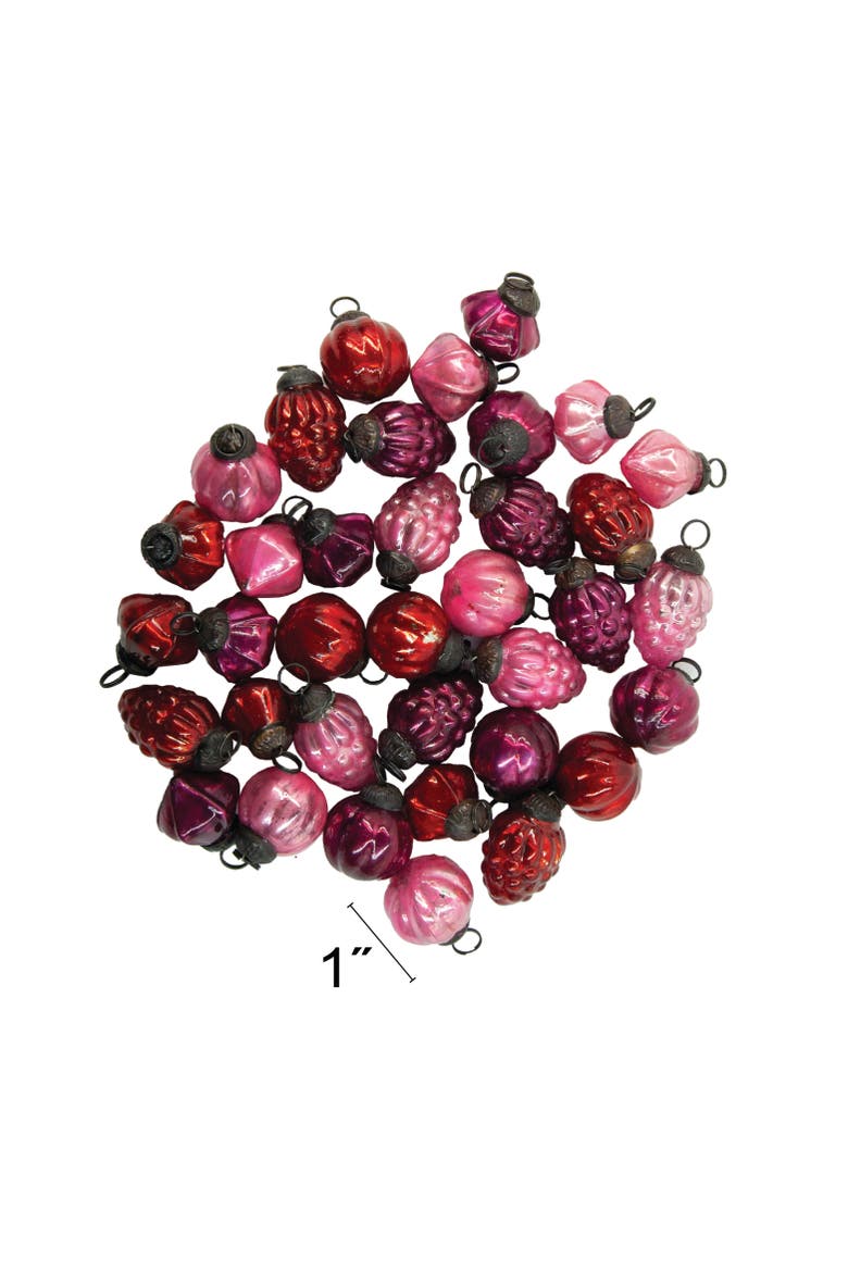 36-Piece Embossed Mercury Glass Ornament Set, Alternate, color, Red, Pink and Fuchsia