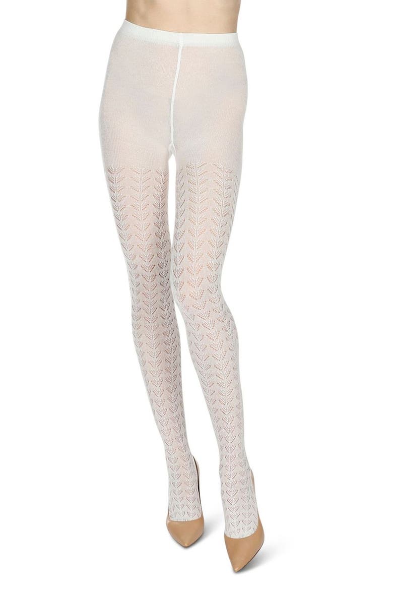 Pelerine Pointelle Sweater Tights, Alternate, color, WINTER WHITE