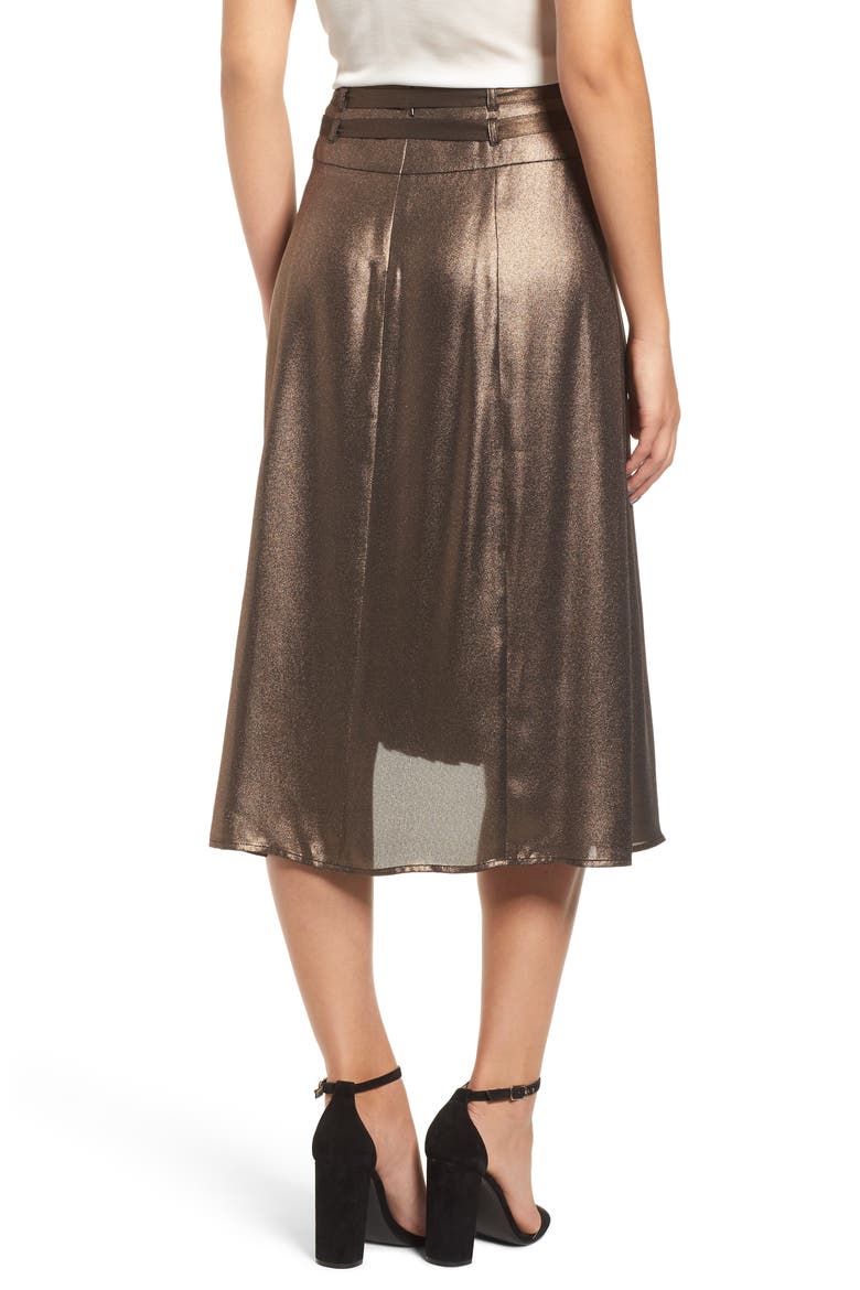 Belted Pleat Front Skirt, Alternate, color, ROSE GOLD