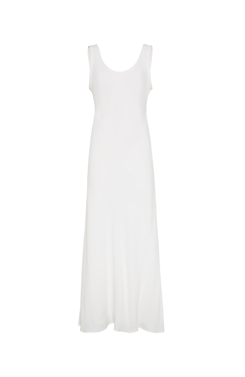 Brunello Cucinelli Knee Length Fitted Silhouette Scoop Back Dress In White