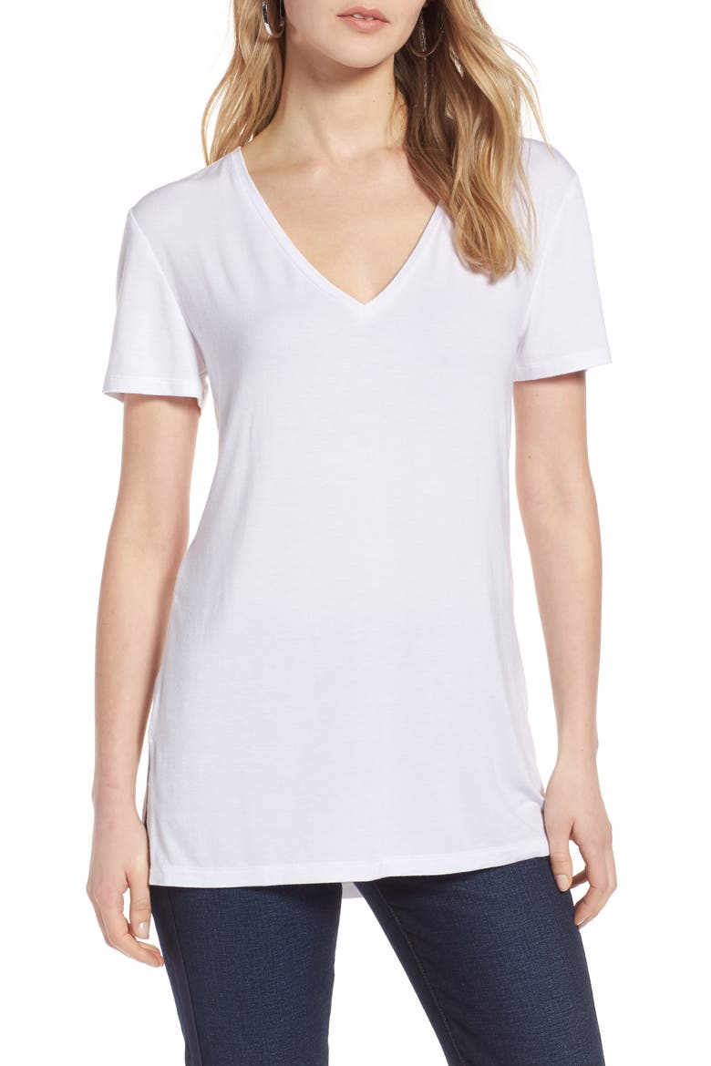 V-Neck Tunic T-Shirt, Main, color, WHITE