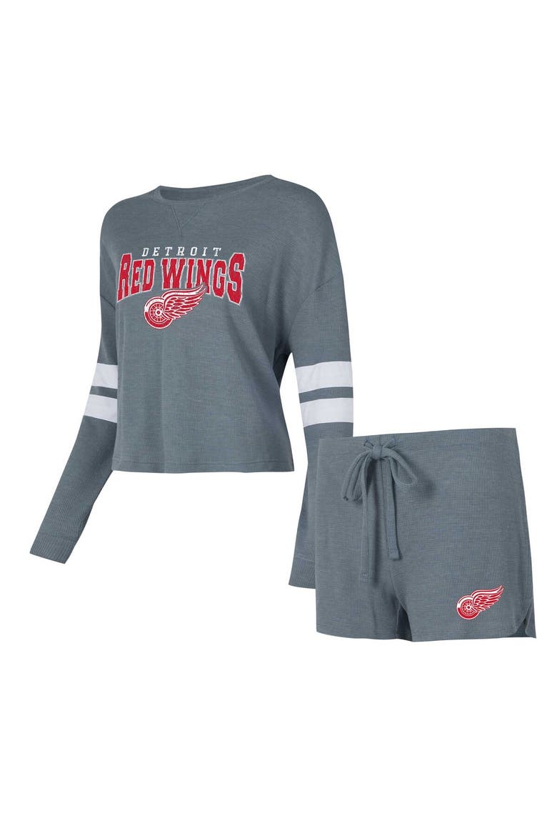 Women's Concepts Sport Gray Detroit Red Wings Meadow Long Sleeve T-Shirt & Shorts Sleep Set, Alternate, color, Gray