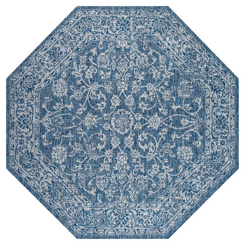 Tela Bohemian Textured Weave Floral Octagon Indoor/Outdoor Area Rug