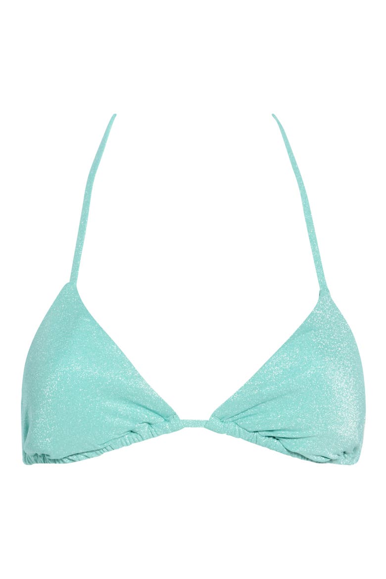 Gia Metallic Triangle Bikini Top, Main, color, AQUA