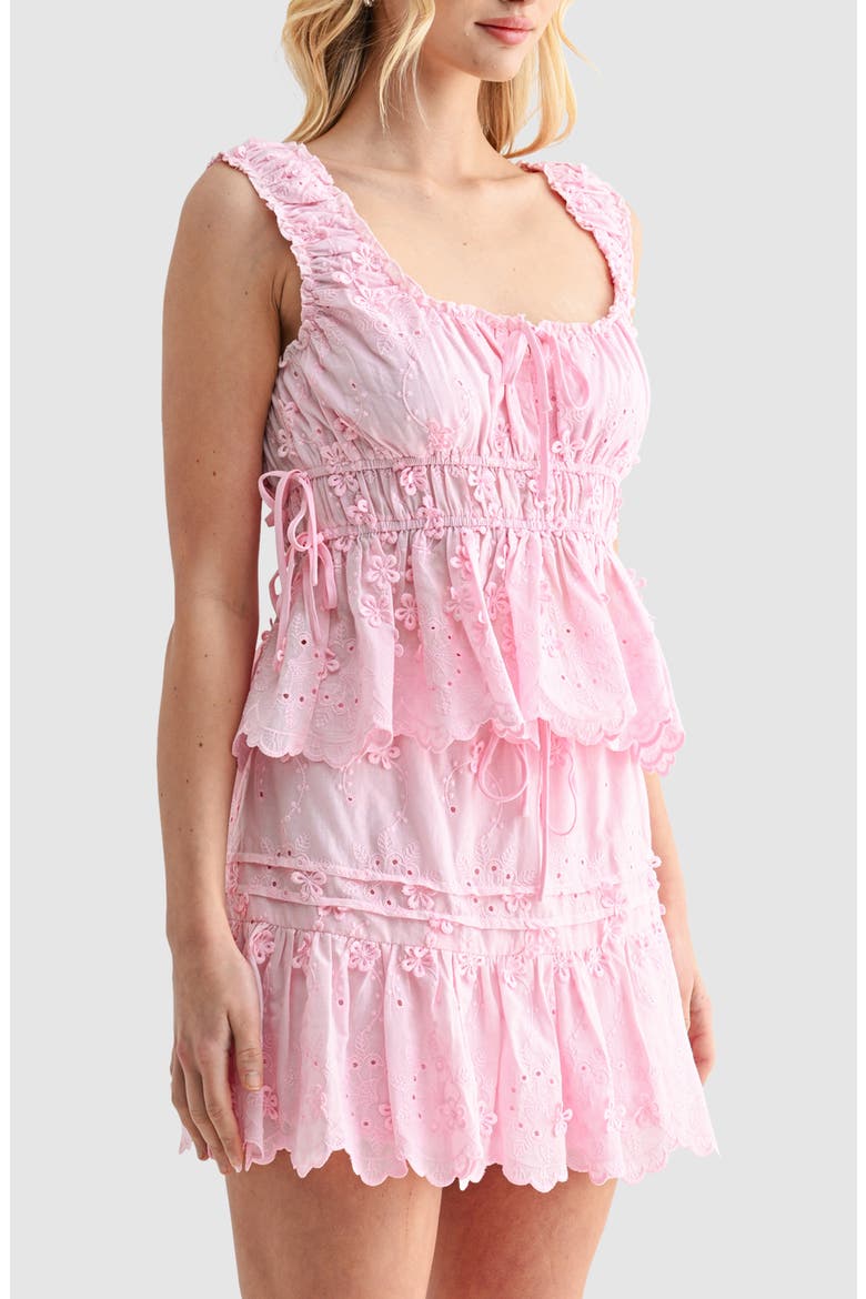 Side Tie Embroidered Cotton Eyelet Top, Alternate, color, PINK
