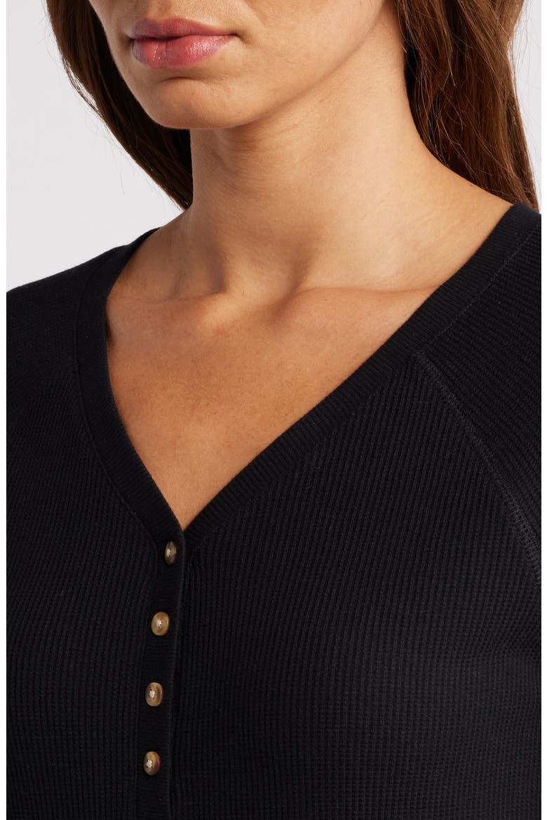 Waffle Knit Cotton Blend Henley Top, Alternate, color, BLACK
