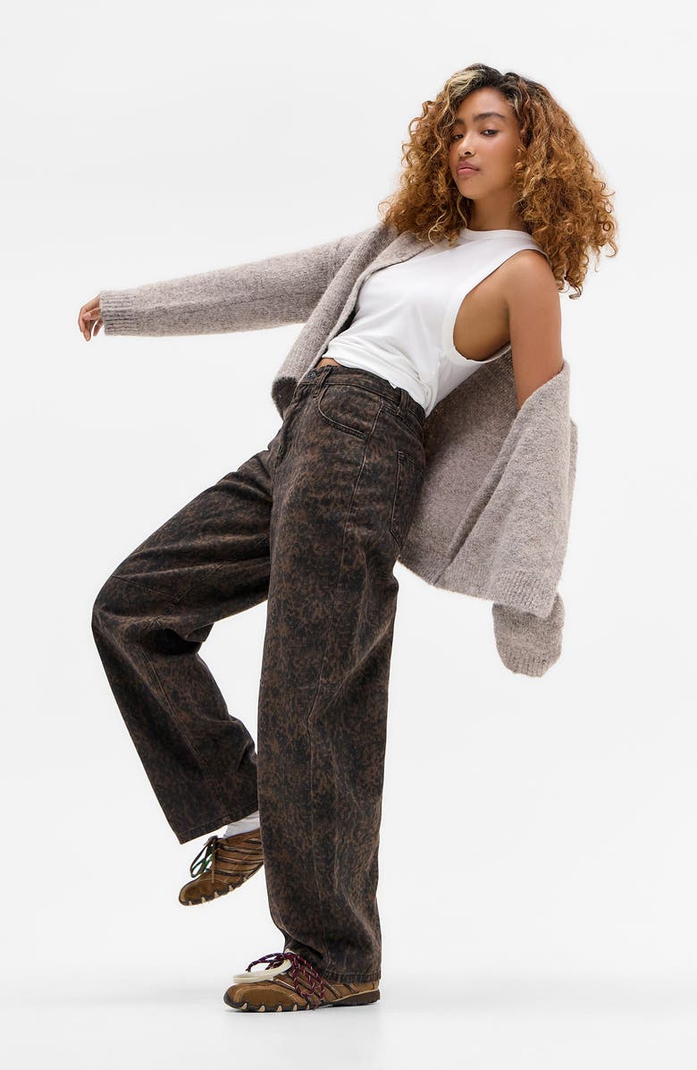 BDG Urban Outfitters Logan Ocelot High Waist Baggy Wide Leg Jeans, Alternate, color, Brown Print