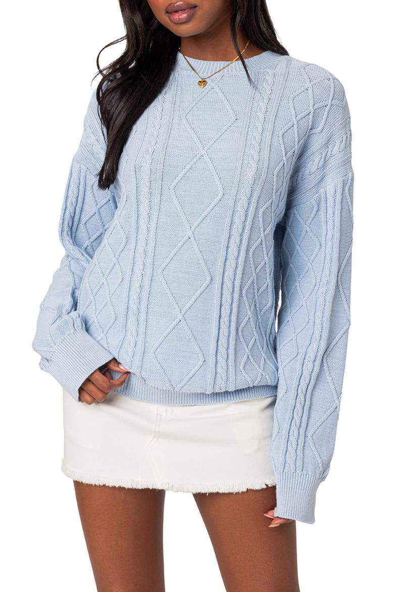 Jessy Cable Stitch Oversize Sweater, Main, color, LIGHT-BLUE
