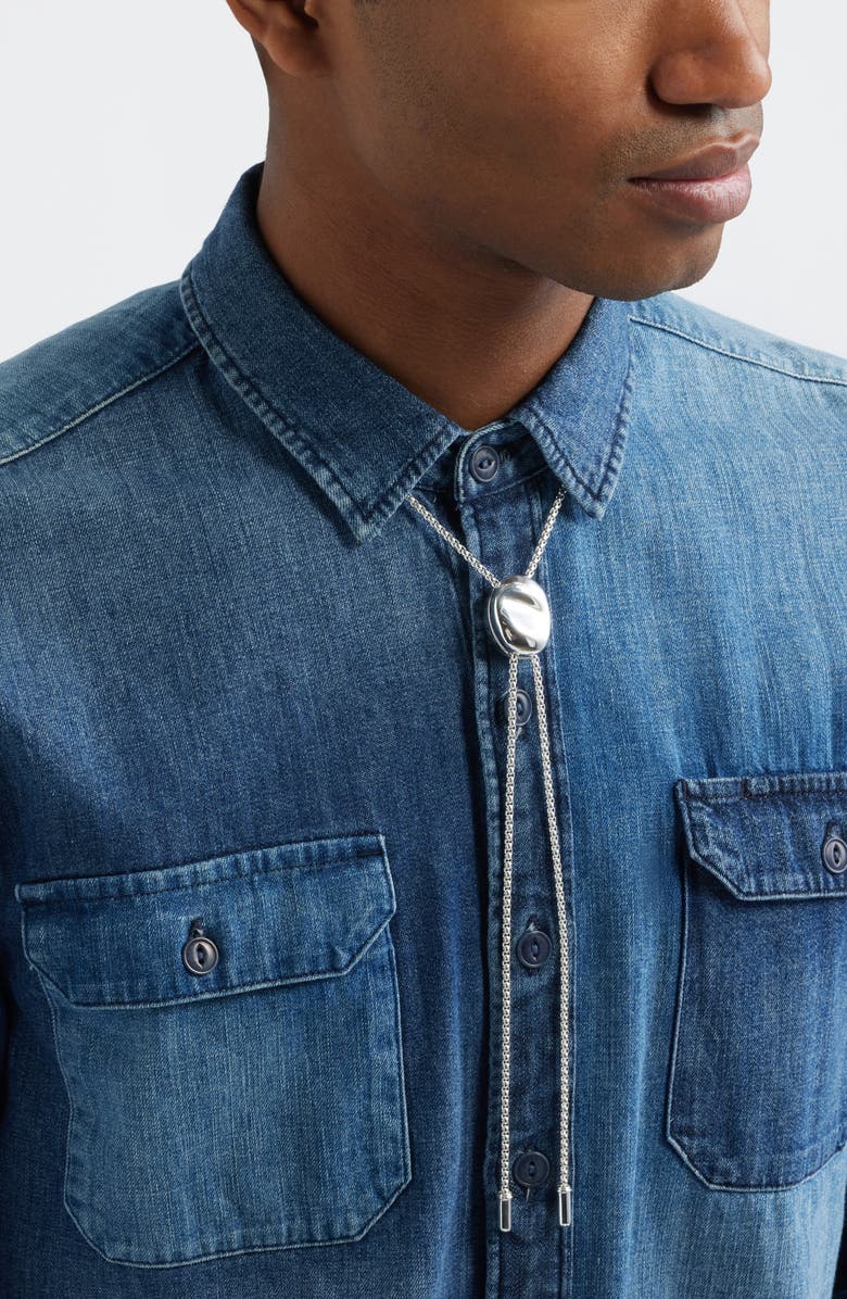 Open Edit Puffy Pebble Bolo Necklace, Alternate, color, Silver