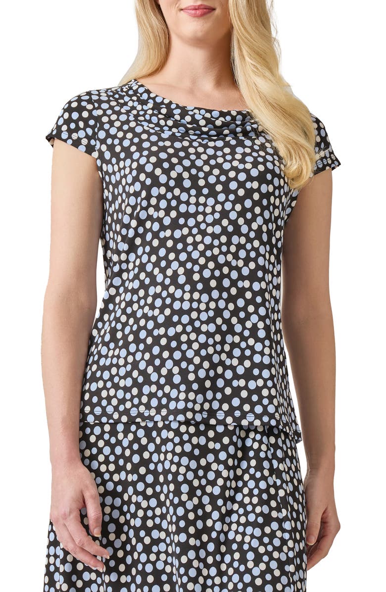 KASPER Polka Dot Cowl Neck Cap Sleeve Top, Main, color, 