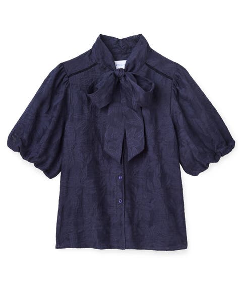 Peggy Tie Neck Jacquard Blouse
