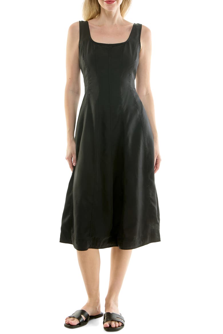 Twill Fit & Flare Tank Dress, Main, color, VERY BLACK