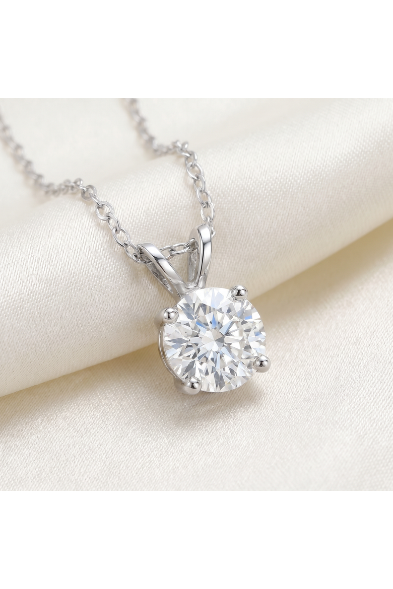 1Ct Diamond Solitaire Pendant 14k Gold 18" Necklace Lab Grown, Alternate, color, 14k White Gold