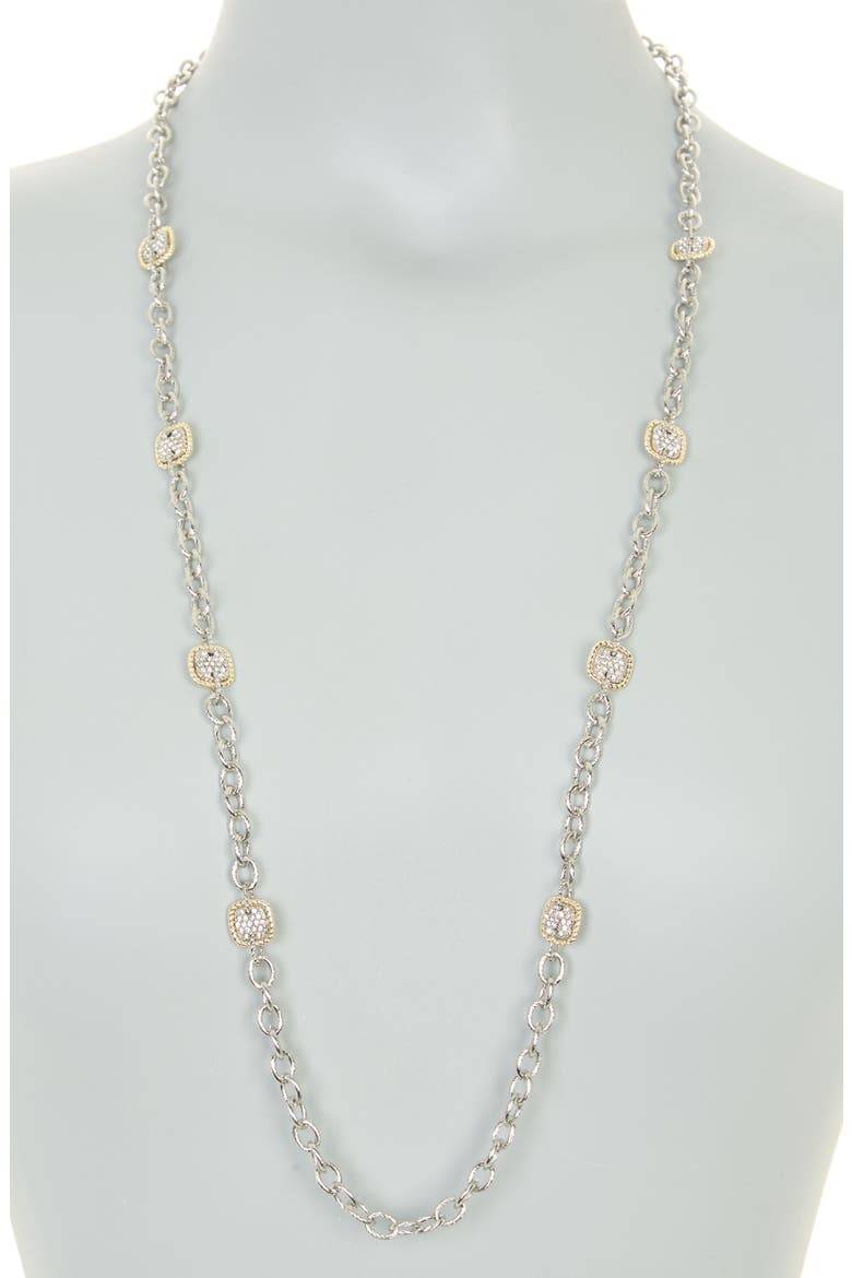 Two-Tone CZ Twisted Station Necklace, Alternate, color, 18KT TWO TONE PLATED BRASS