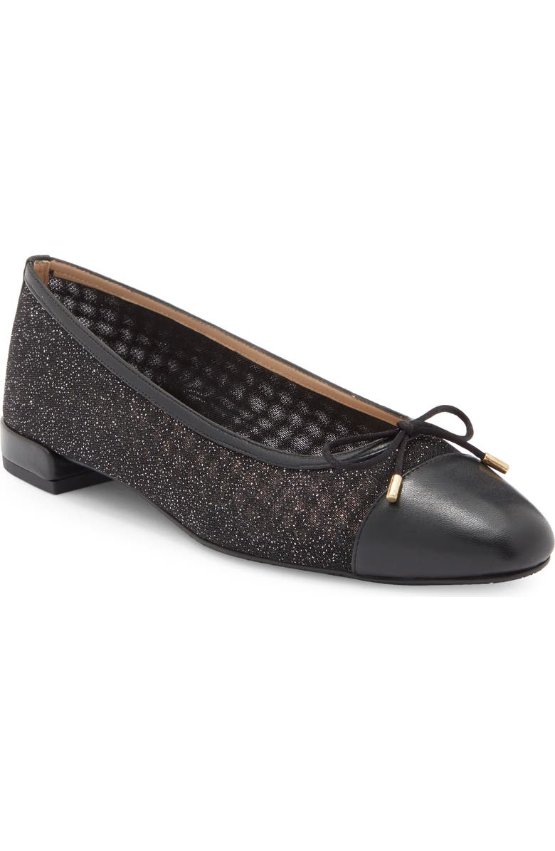 Stuart Weitzman Sleek Cap Toe Bow Flat, Main, color, New Black