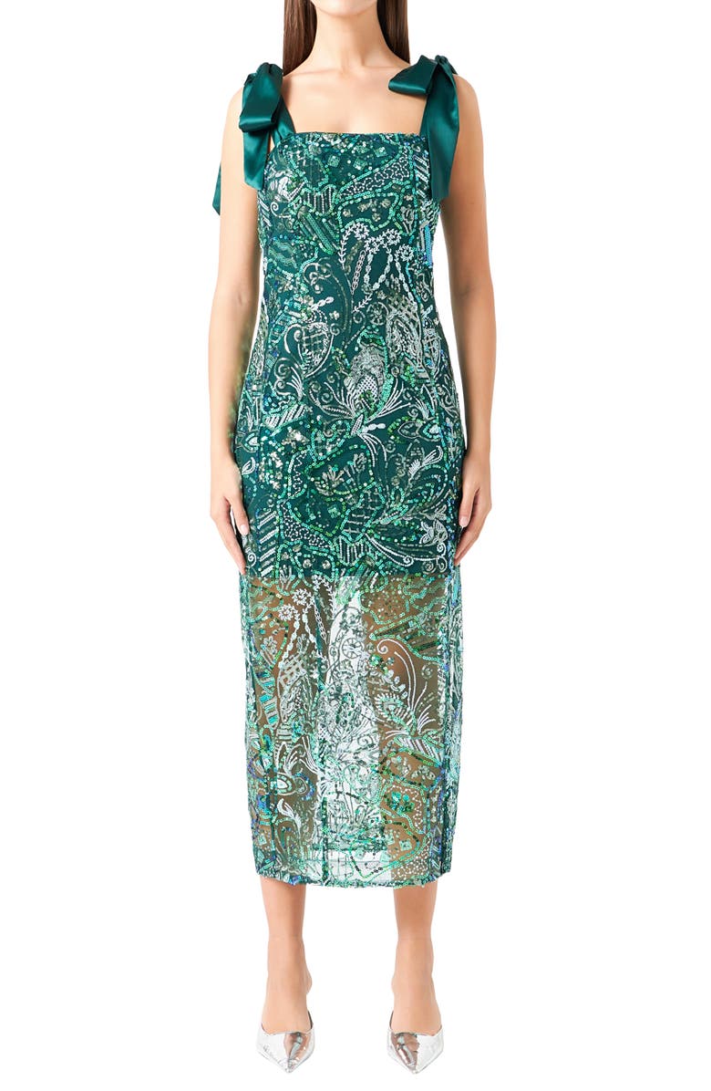 Endless Rose Sequin Tie Shoulder Cocktail Dress, Alternate, color, Green