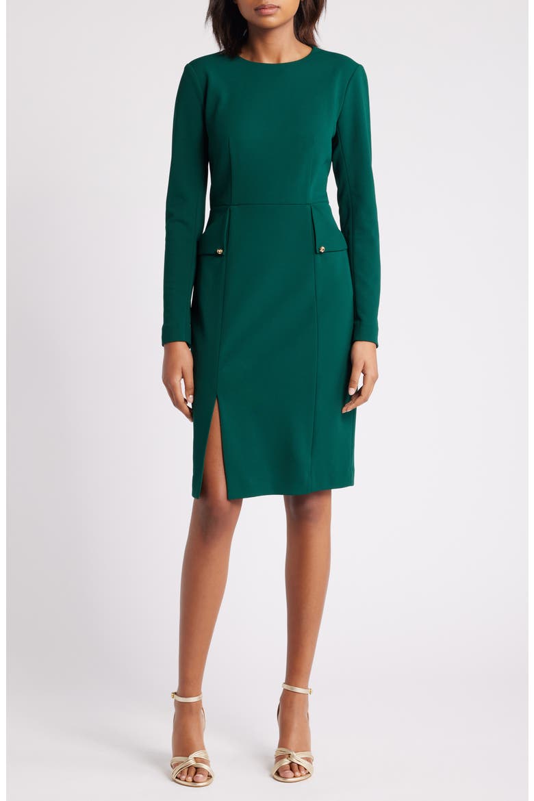 Eliza J Long Sleeve Pocketed Sheath Dress (Women)