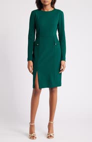 Eliza J Long Sleeve Pocketed Sheath Dress