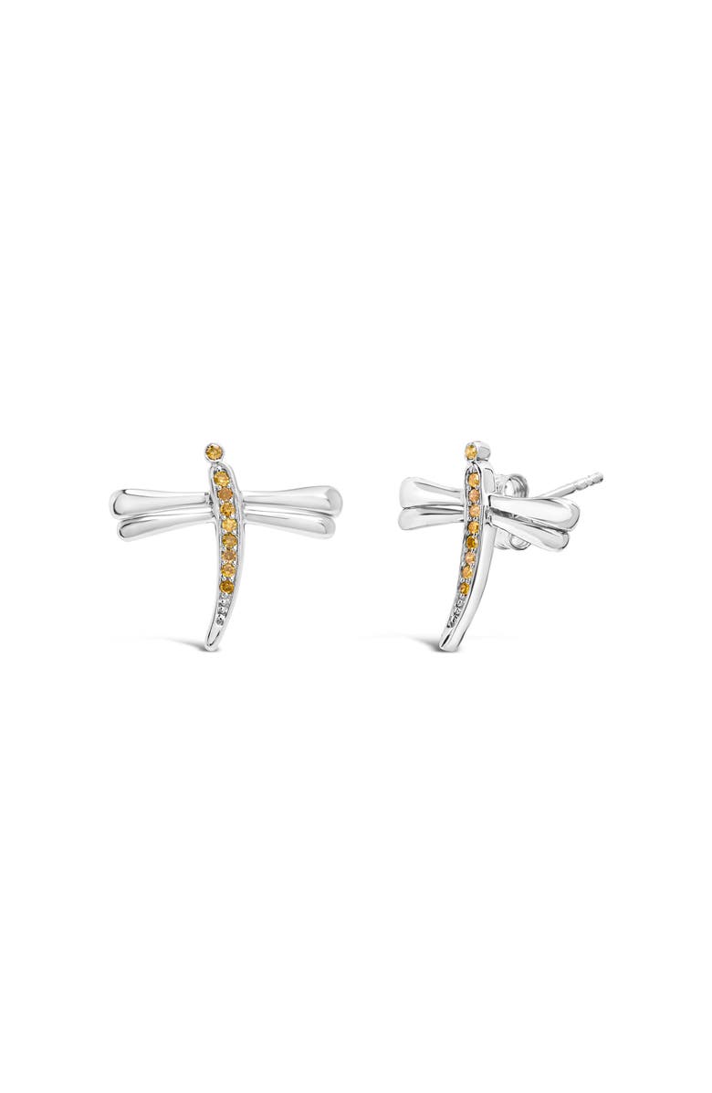 Haus of Brilliance Silver Yellow Diamond Accent Dragonfly Stud Earrings, Alternate, color, White