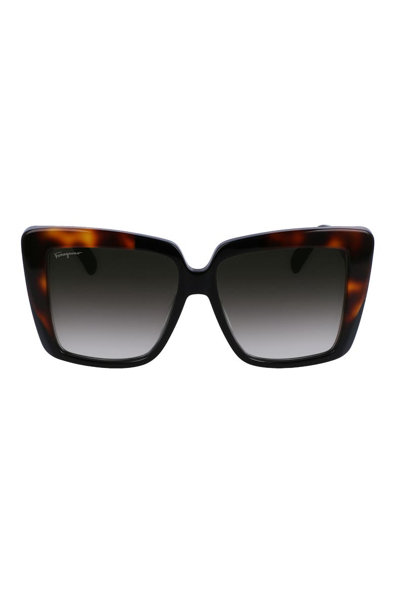 55mm Gradient Rectangular Sunglasses, Main, color, BLACK/ TORTOISE