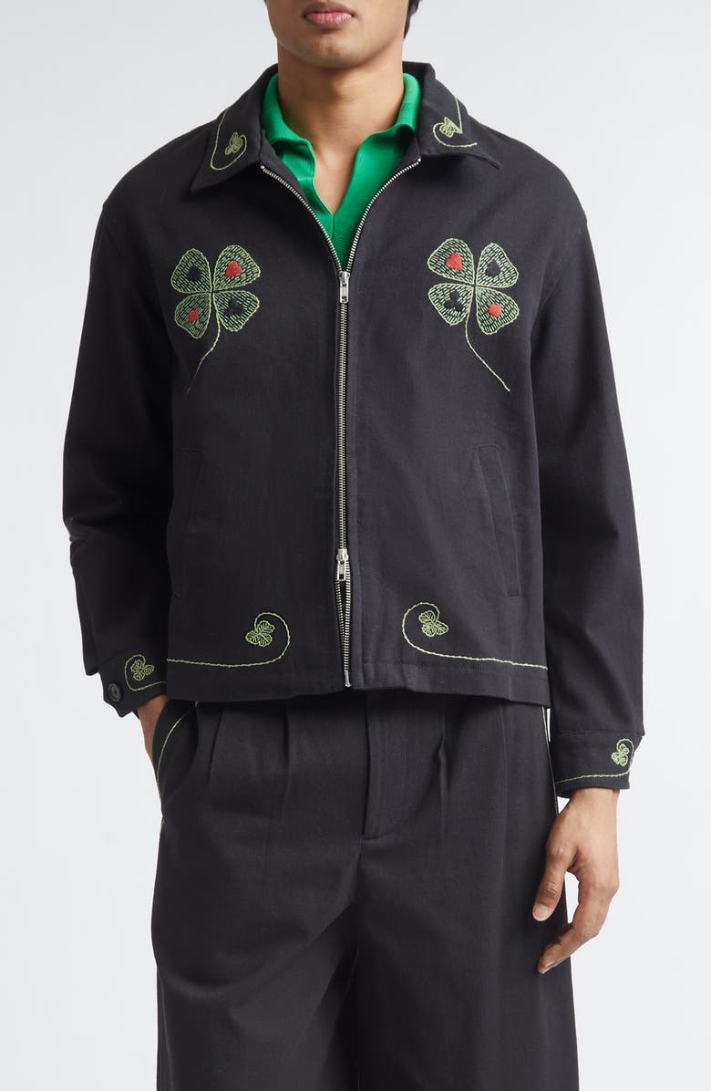 Bode Lucky Draw Embroidered Cotton Twill Jacket, Main, color, Black