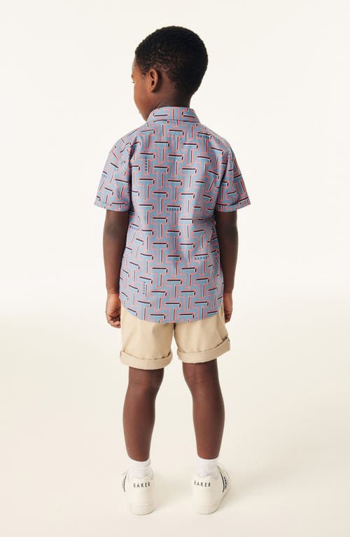 Baker By Ted Baker Kids' Cotton Graphic T-shirt & Print Short Sleeve Button-up Shirt Set In Blue