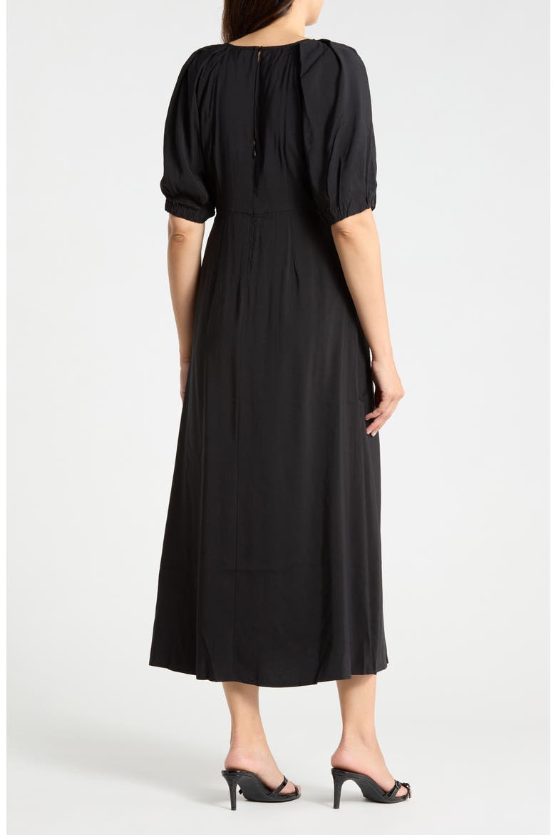 Bubble Sleeve Midi Dress, Alternate, color, BLACK