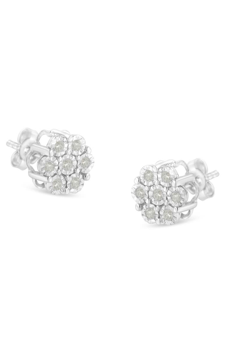 Haus of Brilliance Silver 1/4 Ct RoundDiamond Miracle- Floral Cluster Button Stud Earrings, Alternate, color, White