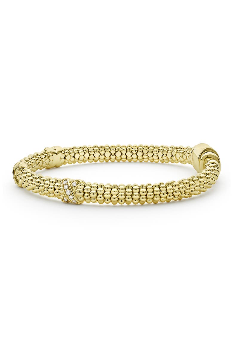 Embrace Triple Diamond Station Caviar Beaded Bracelet, Alternate, color, GOLD