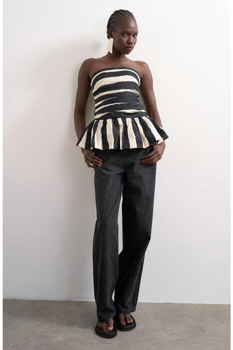 Gathered Strapless Peplum Top, Alternate, color, BLACK