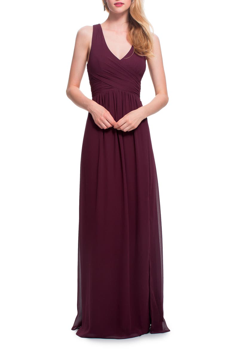 Back Cutout Chiffon A-Line Gown, Main, color, WINE