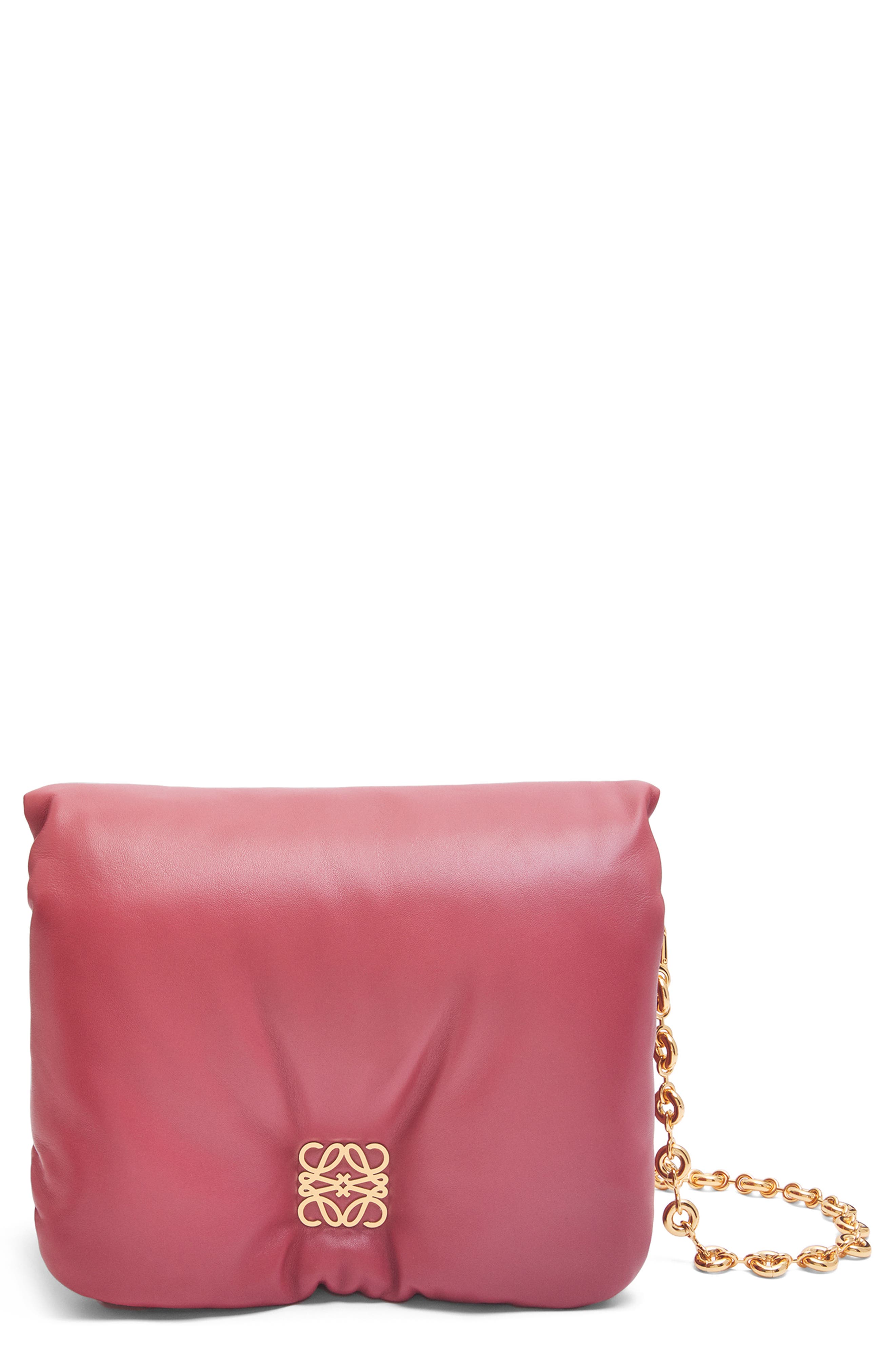 Goya Lambskin Leather Puffer Bag, Main, color, PLUMROSE