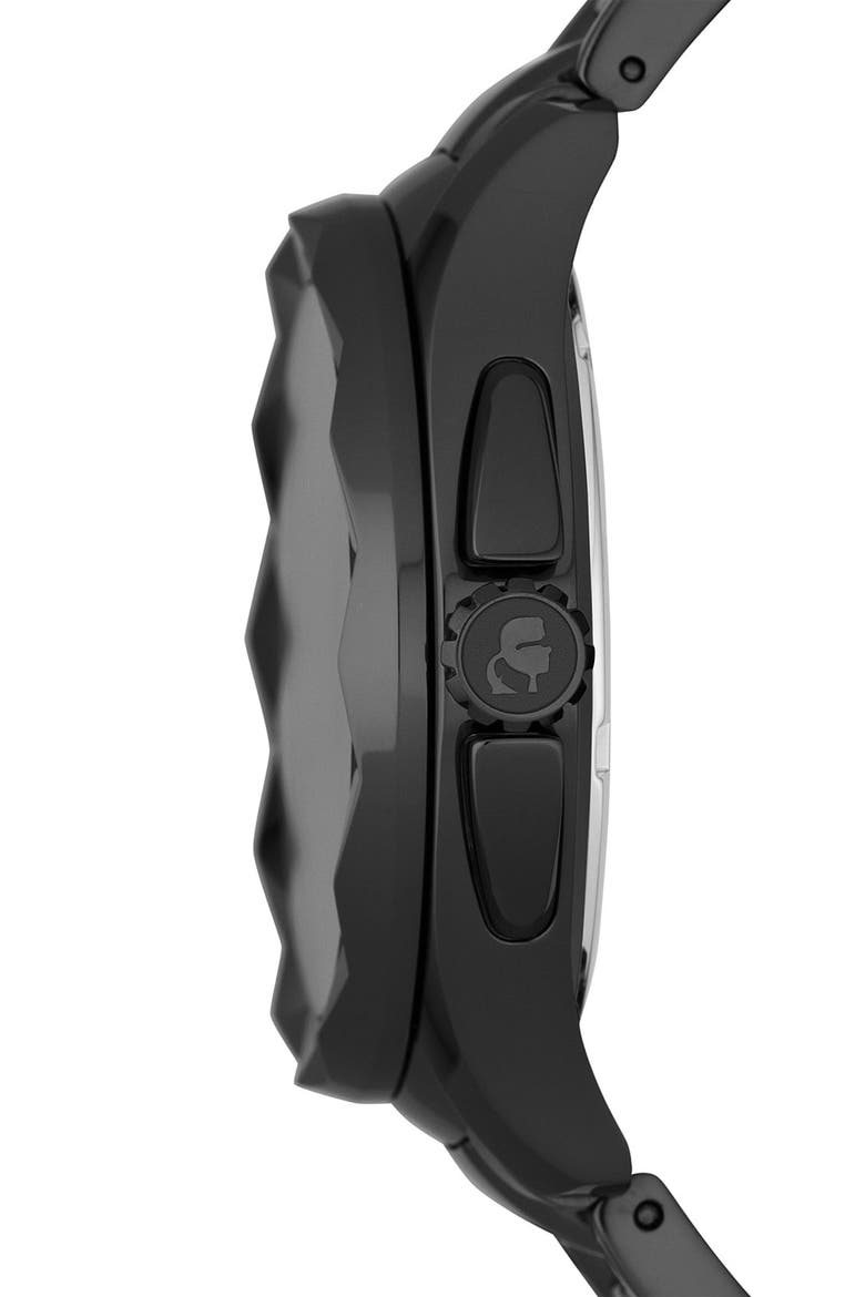 KARL LAGERFELD '7' Faceted Bezel Bracelet Watch, 44mm, Alternate, color, BLACK