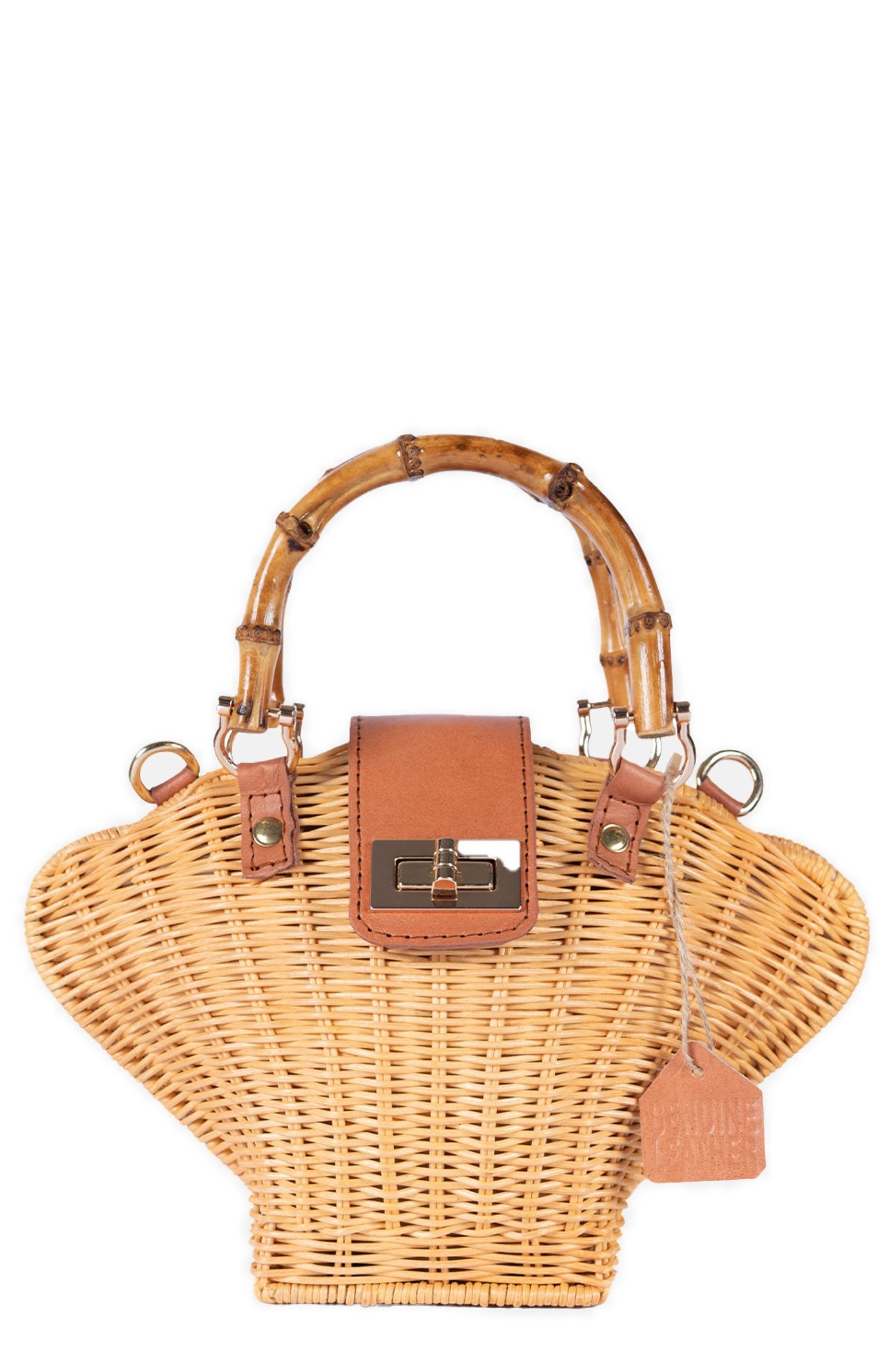 Jelavu Maree Handwoven Rattan Seashell Bag, Main, color, Tan