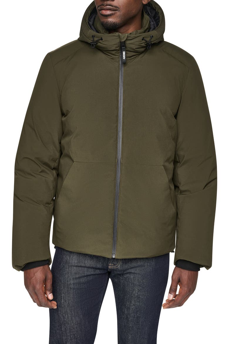Stretch Hooded Puffer Jacket, Main, color, OLIVE