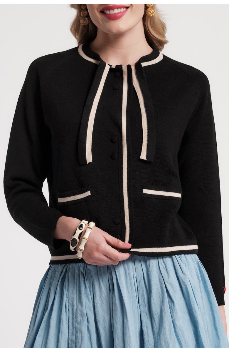 Frances Valentine Border Tie Neck Cardigan, Main, color, Black/Oyster