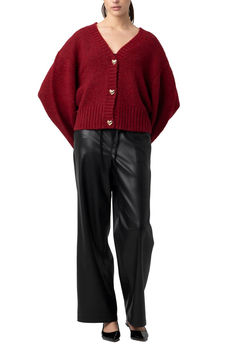 Heart Button Cardigan, Alternate, color, CRIMSON CREST