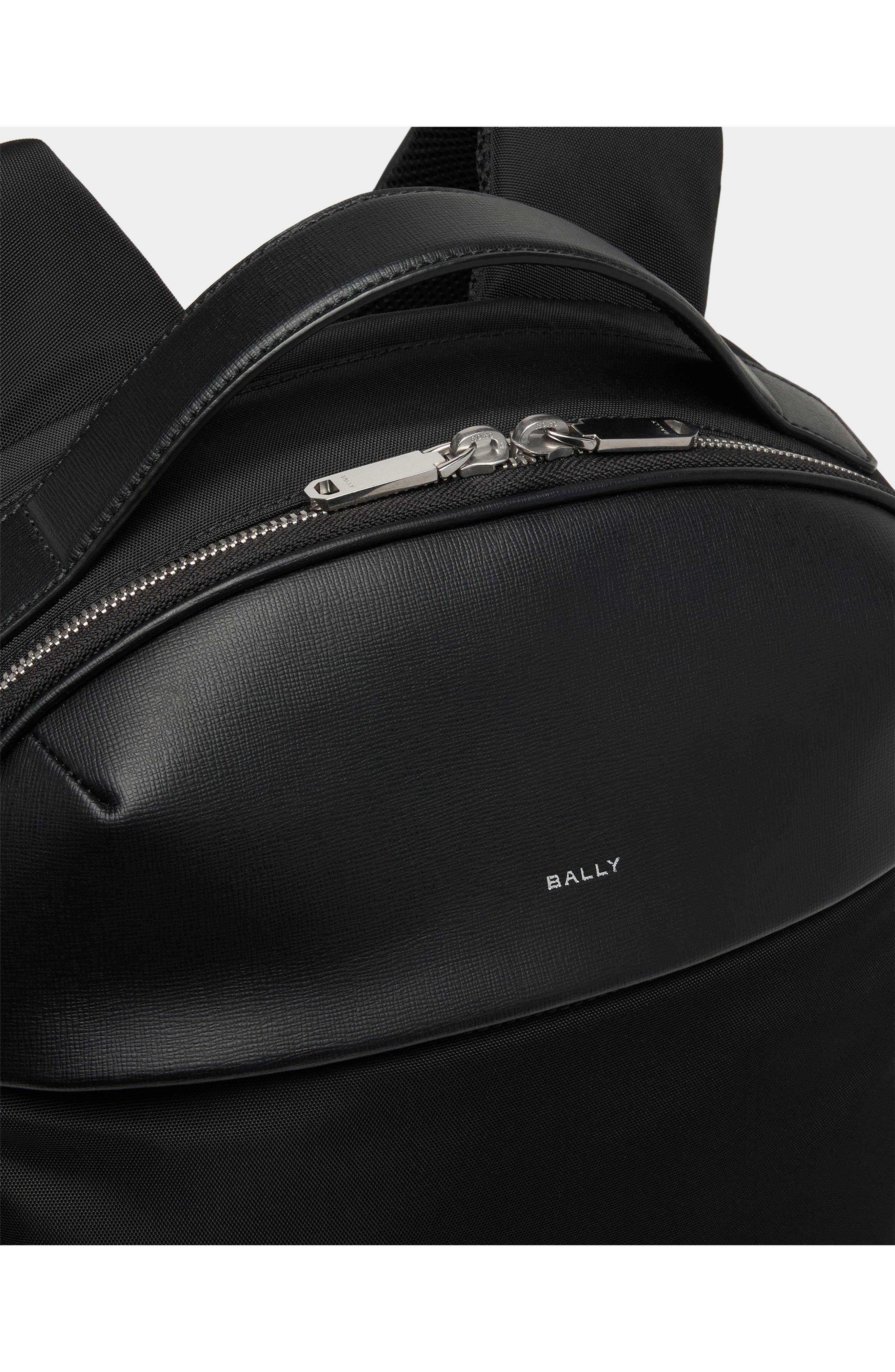 Bally Vogel Backpack in Nylon and Recycled Leather, Alternate, color, Black+Palladio