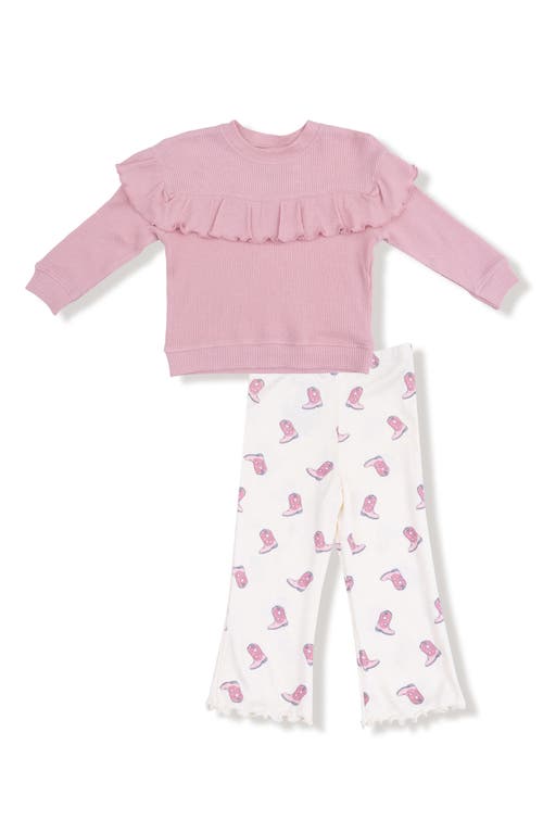 Angel Dear Kids' Ruffle Top & Petite Cowgirl Boots Flared Pants Set In Multi