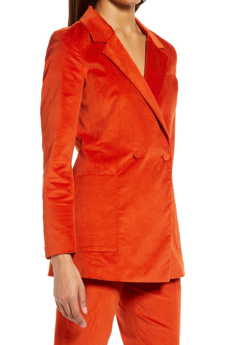 Double Breasted Velvet Blazer, Alternate, color, RUST ROOIBOS