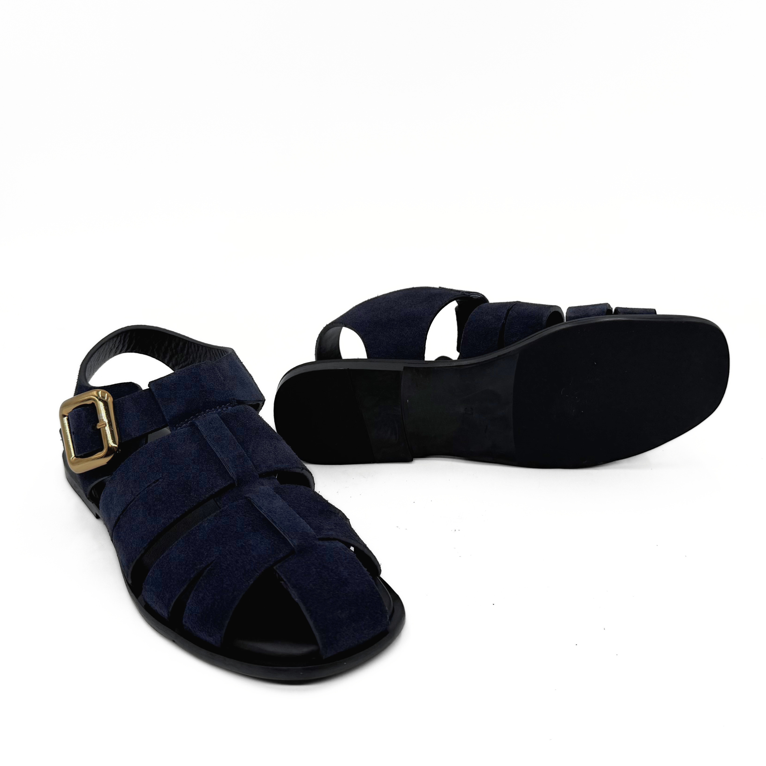 Bertha Suede Fisherman Sandals, Alternate, color, Navy