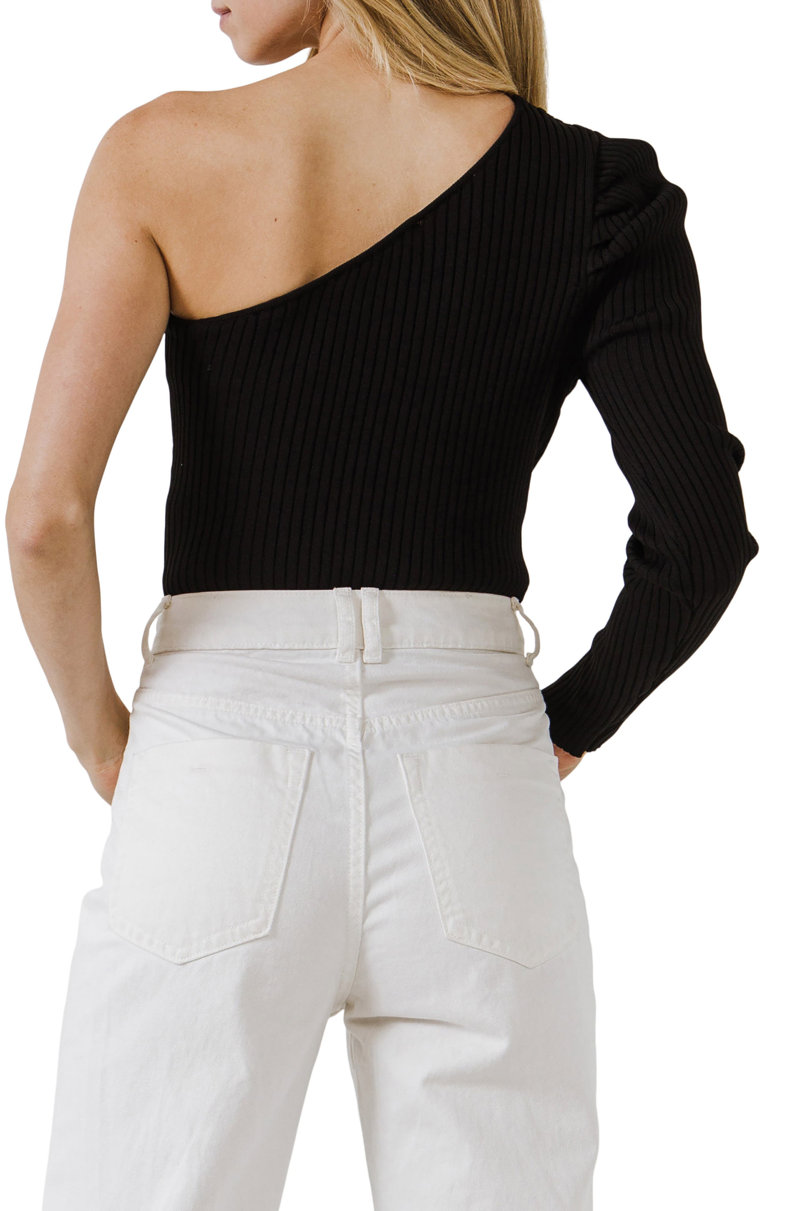 One-Shoulder Rib Knit Crop Top - image 2