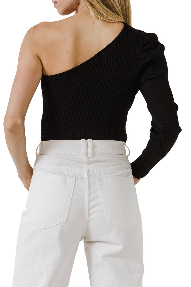 One-Shoulder Rib Knit Crop Top, Alternate, color, BLACK