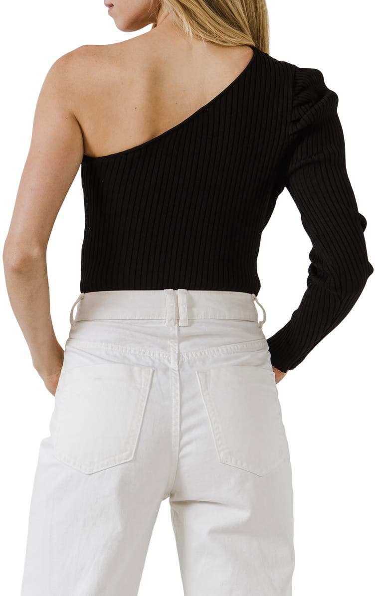 Endless Rose One-Shoulder Rib Knit Crop Top, Alternate, color, Black