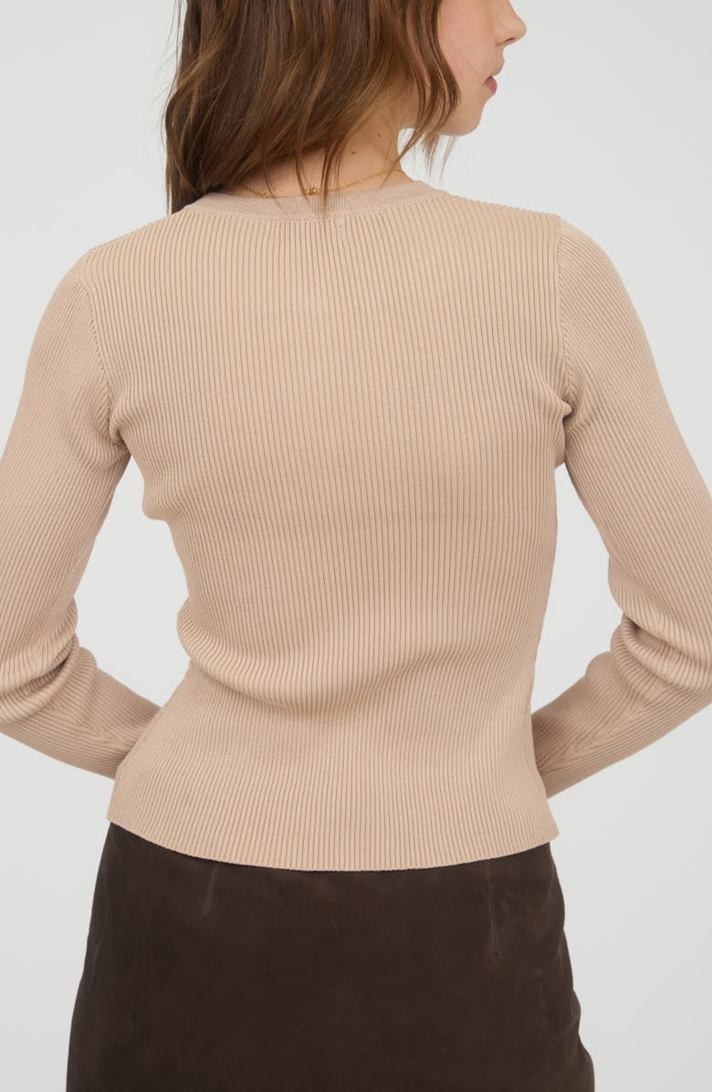 Blu Pepper Snap Button Front Rib Long Sleeve Top, Alternate, color, Khaki