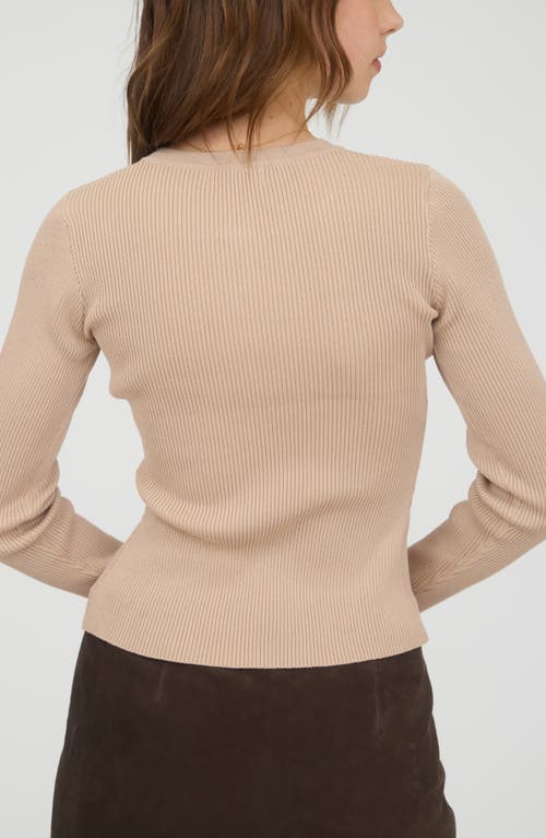 Blu Pepper Snap Button Front Rib Long Sleeve Top In Neutral